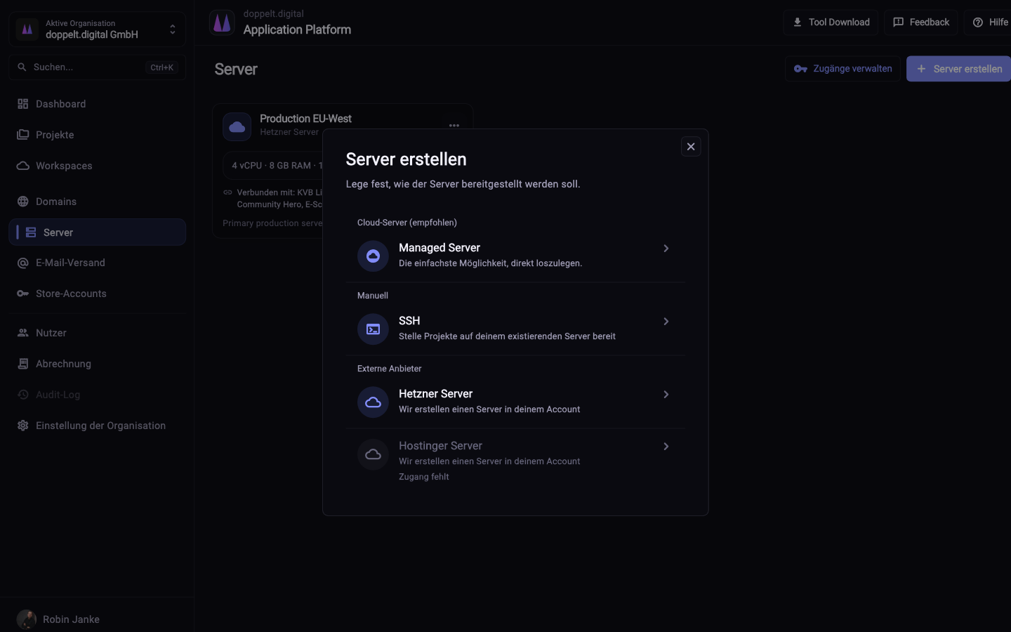 Eigene Maschinen und Managed Server nebeneinander verwalten.